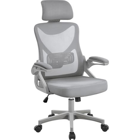 Yaheetech Sedia Ufficio Ergonomica con Braccioli Poggiatesta Regolabile Schinale Alto Reclinabile Poltrona Scrivania Girevole Grigio Intero