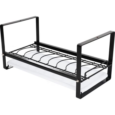 Étagère de Rangement pour Cuisine, Support Vaisselle Anti-Dérapant et Inoxydable pour Évier, Placard ou Garde-Manger, Noir