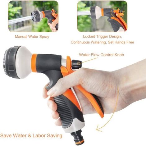Ensemble de pistolet pulvérisateur pour tuyau d'arrosage, 8 modèles de buses haute pression, conception antidérapante, orange (1/4)