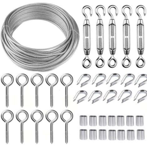30m/2mm Stainless Steel Wire Rope Kit with M5 Heavy Duty Wire Tensioner, Fence Wire Roll Kit, Cable Guardrail Kit, Garden Wire Tensioners for Climbing Plants (1/4)