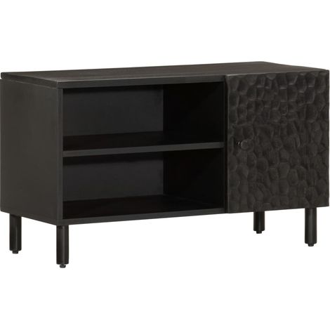Mueble TV multimedia estantería para televisión buffet para televisión comedor salón dormitorio 80 x 31 x 46 cm madera maciza de mango negro 020026232