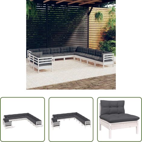 Terrassensofa - 11-tlg. Garten-Lounge-Set mit Kissen Weiß Massivholz Kiefer (1/5)