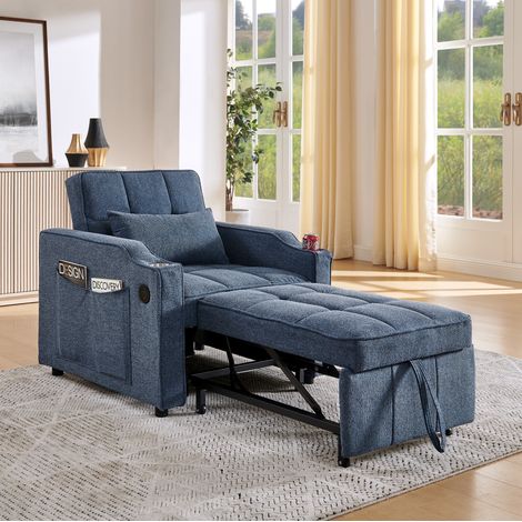 Poltrona letto 3 in 1 blu navy con USB-C, portabicchieri e schienale regolabile (1/5)