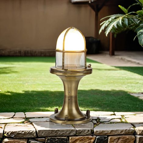 Wegeleuchte 25 cm E27 IP54 Terrasse Haus Glas Echt-Messing Maritim Stehleuchte