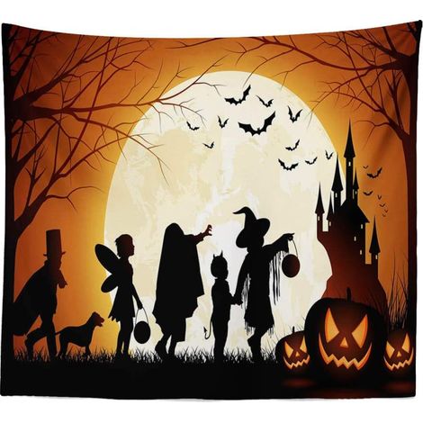 CSPARKV Halloween Tapestry Wall Hanging Moon Dead Tree Castle Bat Pumpkin Lamp Wall Decor Beach Towel 150 x 200 cm (1/4)