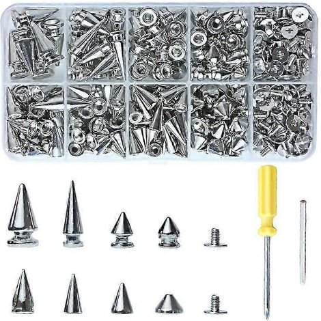 Kit de 354 clous et punaises punk, punaises coniques en 8 tailles, clous métalliques compatibles avec les articles en cuir et les vêtements de style punk. WHBYV (1/4)