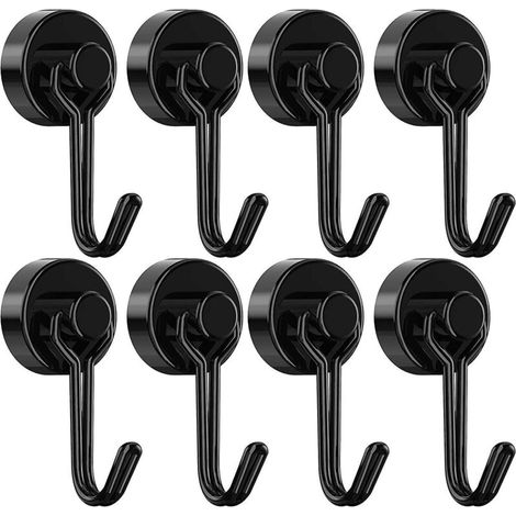 Magnetic Hooks, Heavy Duty 30lb Neodymium Magnetic Hook with Rustproof Design for Indoor and Outdoor Hanging, Refrigerator, Grill, Kitchen, Keyring, Black, Pack of (1/5)