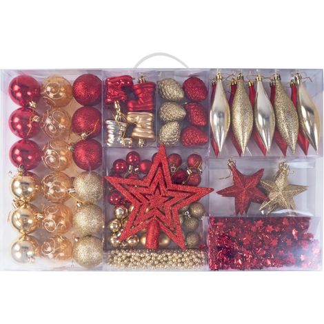 Weihnachtsbaumschmuck-Set 87tlg. Baumkugeln Baumspitze Christbaumschmuck Deko - rot (1/2)