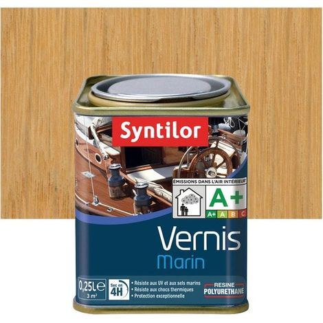 Vernis marin incolore mat 0.25 L – Lasure extérieure pour bois dur – Rendement 12 m²/l – Temps de séchage 30 min – Syntilor