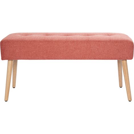 Panca lavorazione capitonné in tessuto effetto velluto testurizzato terracotta e legno chiaro L95 cm GUESTA