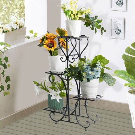 Pflanzenregal Outdoor, Blumenregal Metall, 4 Ebenen, Blumenständer für innen draußen Garten Balkon, Blumentreppe schwarz 87×50×25cm (1/5)