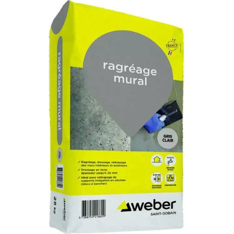 Weber Saint-Gobain Ragréage mural intérieur/extérieur 25 kg - Mortier épais pour travaux rattrapage / dressage / surfaçage