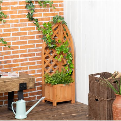 CHICFURN Fioriera con grigliato 32x32x108 cm in legno di abete marrone per giardino e terrazzo (1/5)