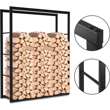 Randaco Étagère porte-bûches métallique noire, 100 x 80 x 25 cm, stockage ordonné du bois de chauffage, structure stable et patins antidérapants (1/5)