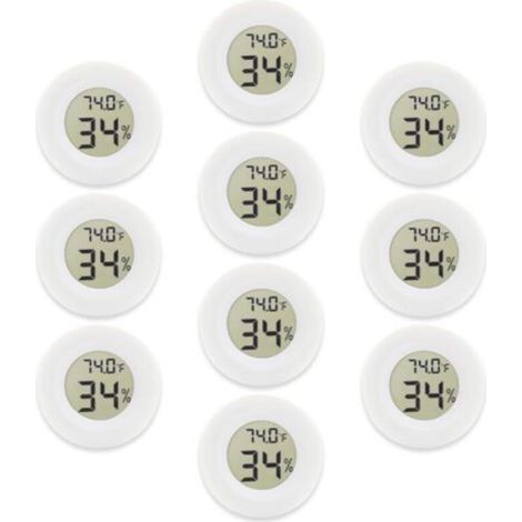 Lot de 10 mini thermomètres hygromètres numériques avec écran LCD pour serre, jardin, cave, réfrigérateur et bocal Mason (blanc)