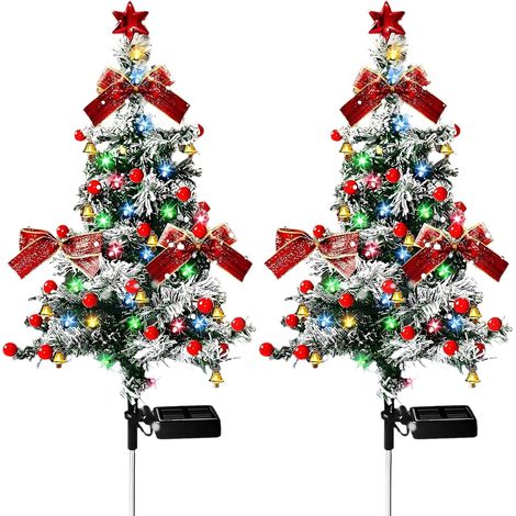 Lumière Solaire, 2 Pièces Sapin de NoëL à énergie Solaire avec Piquets de Jardin, Décoration de Noel Lampe Solaire Exterieure Sapin de Noël pour Terrasse, Pelouse, Allée (1/5)