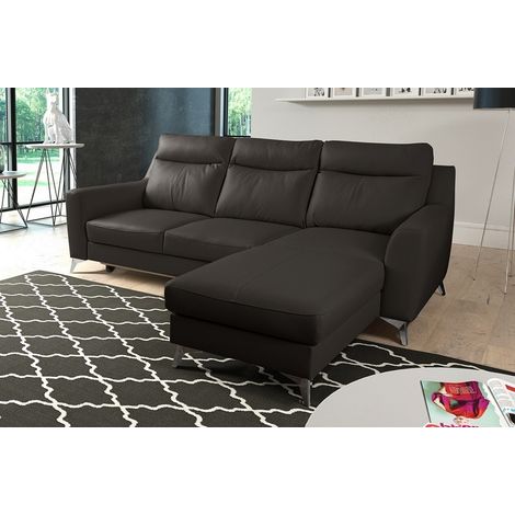 Canapé d'angle convertible en cuir italien de luxe 5/6 places GIANNI avec coffre, chocolat, angle droit (1/5)