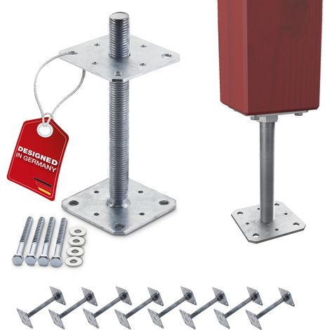 SOTECH Pfostenbeschlag Stützträger Gewinde M24 Stahl feuerverzinkt höhenverstellbar zum Aufschrauben, witterungsbeständig, 110 x 110 x 250 mm - 8 Stück (1/5)