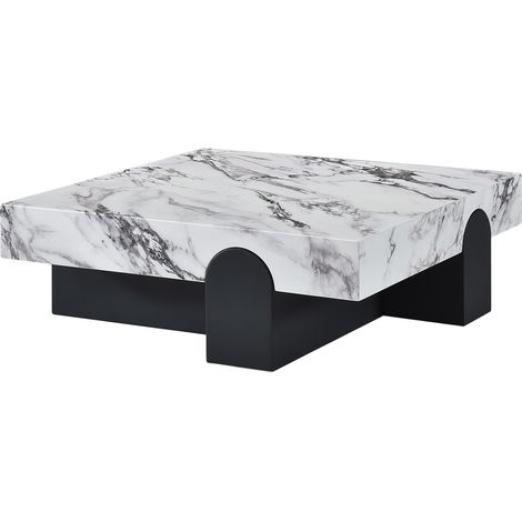 RUYA - Table basse carrée marbre d'ingénierie blanc socle noir (1/4)