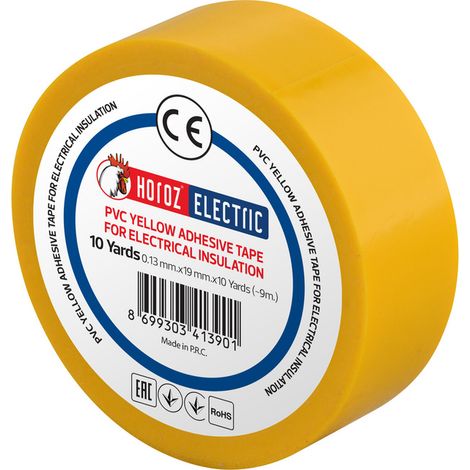 Ruban isolant électrique PVC jaune 19 mm 9 m – lot de 10 rouleaux – HOROZ (1/4)
