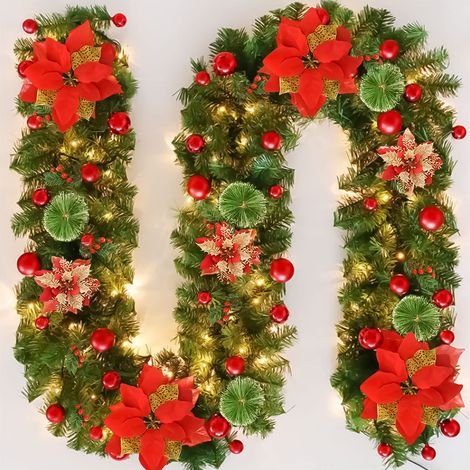 Guirlande de Noël de 270 cm avec lumières LED, décoration de Noël, couronne de Noël artificielle illuminée avec fleurs, décorations pour sapin de Noël (1/5)