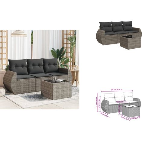 The Living Store Salon de jardin 4 pcs avec coussins gris résine tressée - Meubles extérieurs (1/3)