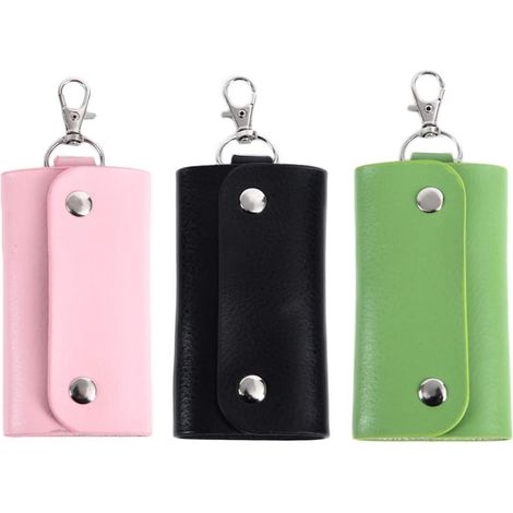 Étui à clés en cuir 3PCS (vert + noir + rose)