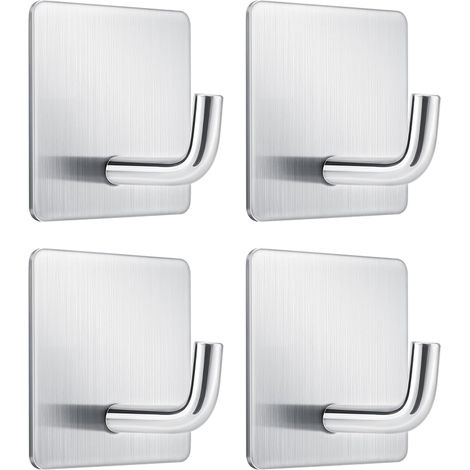 Crochet Adhésif Mural de Salle de Bains Sans Perçage Porte Serviette Inox Accroche Torchon Cuisine agentCrochet courbé 4 pcs 3m Acier (1/4)