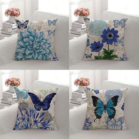 taie D'oreiller, Lot De 4-45 X 45 Cm En Coton Et Lin Imprim Fleur  Housse De Coussin Carr Pour Lit Voiture De La Maison Canap (1/5)
