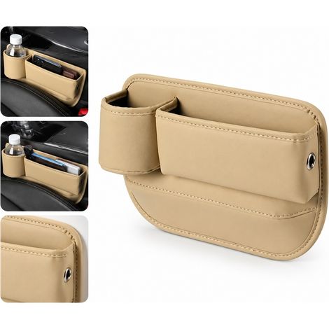 Organisateur de Siege Auto en Cuir Souple avec Porte-Gobelet Rangement Lateral Entre Siege et Console 28.5 x 21 cm Camel (1/5)