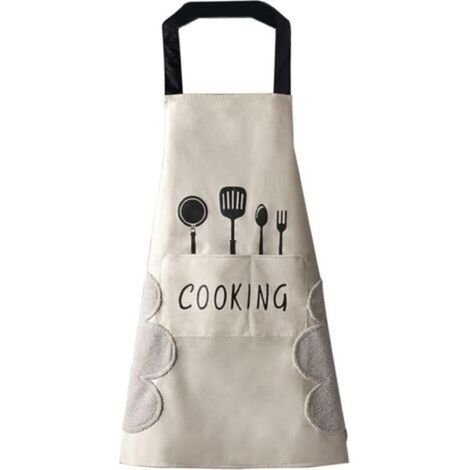 Women's Kitchen Apron (White) with hand-wiping pockets, large pocket, hand-wiping, waterproof for cooking and baking (1/5)