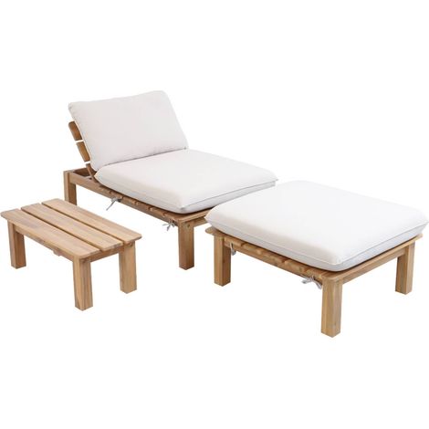 sweeek - Modulares Loungeset aus naturfarbenem Akazienholz, 1-Sitzer, 3-fach verstellbar mit Tisch