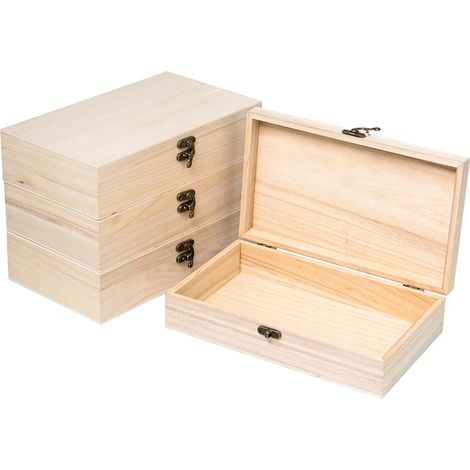 4 Pièces Boite en Bois Brut pour DIY Peindre,25x15x6cm Caisse de Rangement Bois avec Couvercle Rectangular,Coffrets bois à Decorer pour Bricoler et Rangement (1/5)