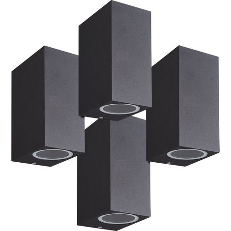 Arum Lighting – Lot de 4 appliques extérieures noires rectangulaires double faisceau GU10 – IP54 pour utilisation intérieure/extérieure – Fonte d'aluminium
