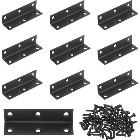 10 piezas de escuadras metálicas，conectores rectangulares de madera a 90 grados，esquina de acero inoxidable negro (80 x 21 x 21 mm) (1/5)