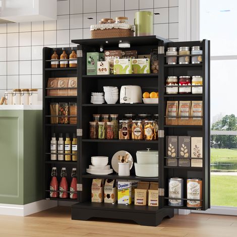 meuble rangement colonne cuisine 120x60x40 MDF noir design OKMYHOME (1/5)