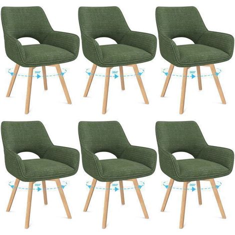 WAFTING Lot de 6 Chaises de Salle à Manger, Fauteuil Pivotantes avec Accoudoirs, Rembourrées avec Dossier en Velours,Vert (1/5)