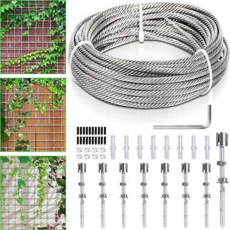 SWANEW Rete metallica per piante Corde Cable Acier Inoxydable de - Tendeur de câble Tuteurs pour plantes grimpantes, cordes à linge 12M (1/5)