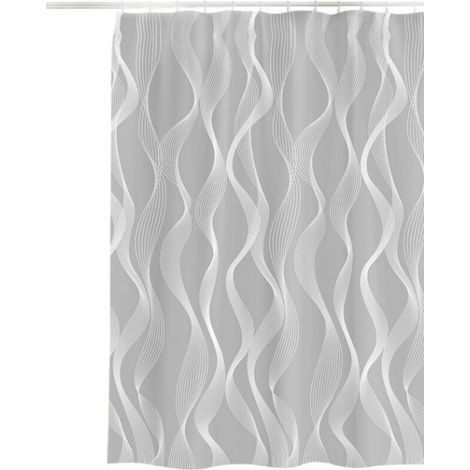 Rideau de douche imperméable avec crochets en plastique, 120 x 180 cm, gris (motif courbe) (1/4)