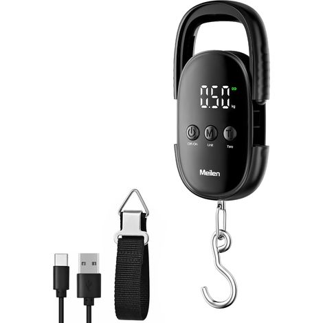 Luggage Scale, 50kg Fishing Scale, with concealed handle, LED display, for travel, fishing, gift for men, Black