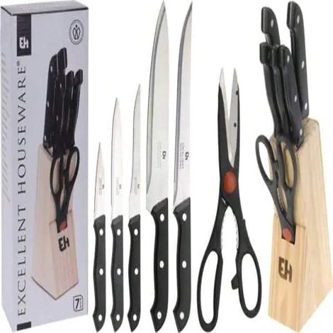 Kitchen knives with scissors in a wooden block (1/4)