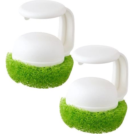 Paquete de 2 cepillos para platos con mango, soporte para cepillo de cocina y cepillo estropajo para limpiar platos. (1/2)