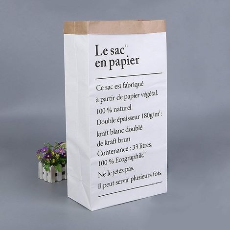 Boîte de rangement et sac en papier kraft pour cadeau, poubelle et chambre d'enfant - Jouets - Blanc et marron (1/5)