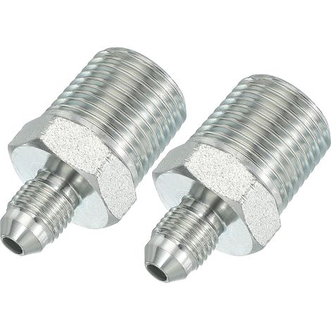 Connecteursmamelon réducteur hexagonal Adaptateurtuyau 7/16" Mâle 37° Flare JIC x 1/2" NPT, 2 Pack Raccordtuyau Réducteur Adaptateurmamelon en acier plaqué Raccord hydraulique - (1/5)