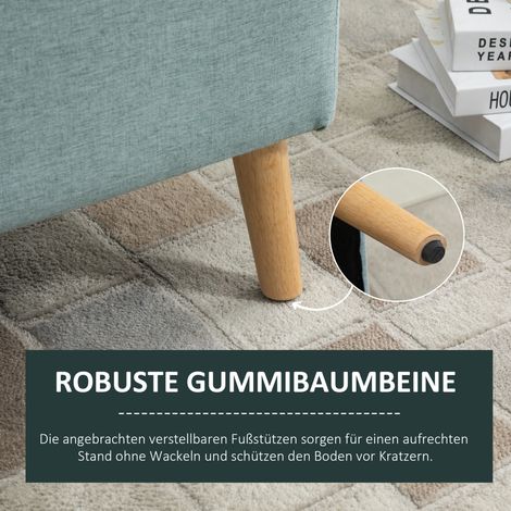 Banco-coffre avec rangement, banquette aspect lin, pieds en bois, pour salon chambre couloir 110 x 39 x 45 cm, vert clair (1/4)