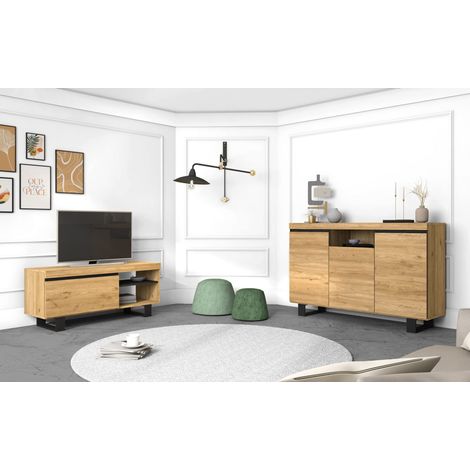 Set Naturale Salle à Manger Meuble auxiliaire Buffet-Meuble TV 120cm Finition Couleur chêne Noir Nordique (1/5)
