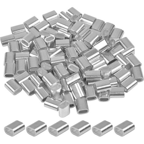 100 Pièces Manchons en Aluminium Ovale, Clip à Sertir en Aluminium, Ovale Manchons de Câble en Aluminium, Ferrules à Virole pour Câbles, Corde en Acier Inoxydable (3 mm)