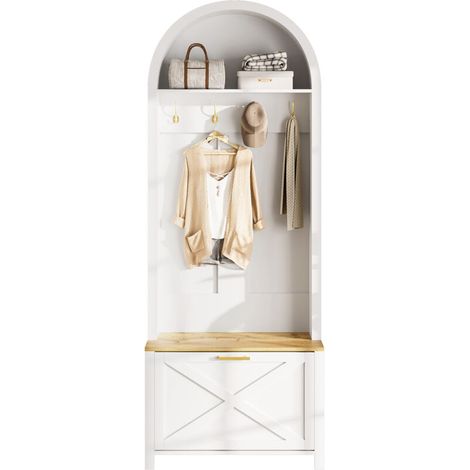 Armoire multifonctionnelle avec range-chaussures, étagère et crochets – Porte-manteau d'entrée, structure robuste en MDF, design moderne, pieds en fer résistants, rangement pratique