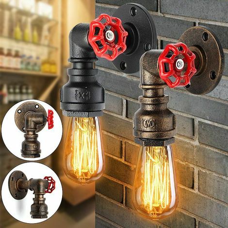 Retro Vintage Industrie Edison E27 Eisen Wandlampe Wasserrohr Stil Wandleuchter Beleuchtungskörper Home Schlafzimmer Café Restaurant Veranda Bar Dekor AC110V-240V (Messing, ohne Glühbirne) (1/3)
