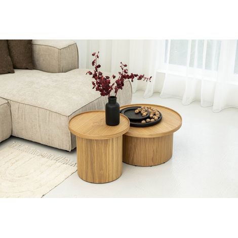 BOBOCHIC - Table basse D.45 cm CASTELLANE placage chêne massif Marron clair (1/4)